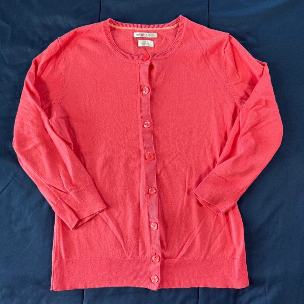 Van Heusen Studio Cardigan Sweater Womens Medium Pink Cotton Button Up